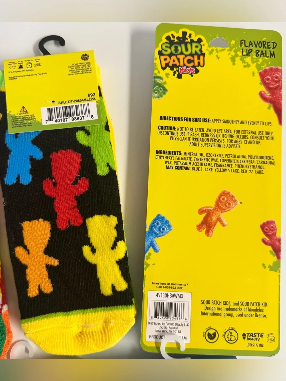 Novelty Socks & Sour Patch Lip Balm Lot Pringles Reese’s Sugar Daddy Tipsy Elves
